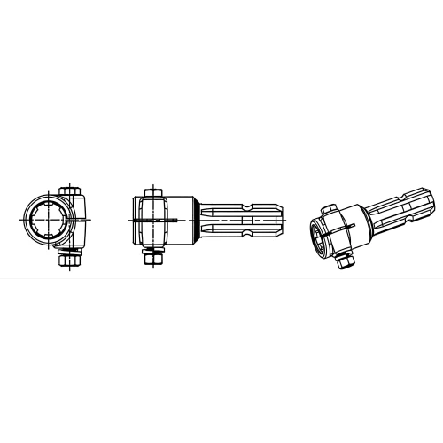 Engineering drawing of 00.18.02 series PTO adaptor showing female and male spline sections