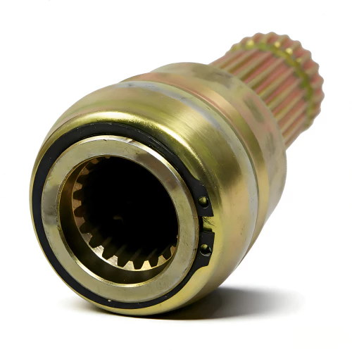 Close-up of PTO shaft adaptor spline teeth showing precision machining quality